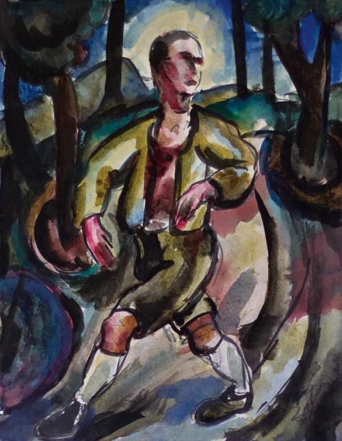 Otto Rudolf Schatz, Wanderbursche, 1924, Aquarell auf Papier, 31,5 × 24 cm, Privatbesitz