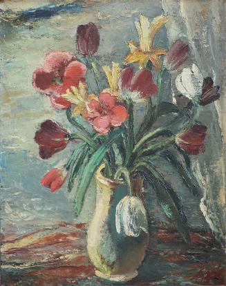 Otto Rudolf Schatz, Blumenstrauß in Tonvase, um 1947, Öl auf Karton, 53,5 × 42,5 cm, Privatbesi ...