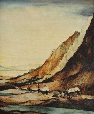 Otto Rudolf Schatz, Mit Planenwagen unterwegs, um 1939, Kaseintempera,  Japanlack auf Holz, 35, ...