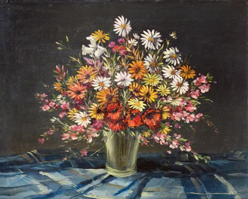 Otto Rudolf Schatz, Blumenstrauß, um 1944, Öl auf Holz, 49 × 59,5 cm, Privatbesitz