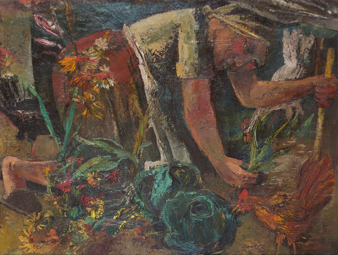 Otto Rudolf Schatz, Gärtnerin, 1947, Öl auf Leinwand, 76 × 99 cm, Privatbesitz