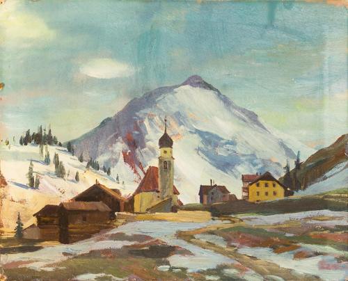 Otto Rudolf Schatz, Winterlandschaft mit Kirche, um 1940, Öl auf Karton, 28,5 × 35,3 cm, Privat ...