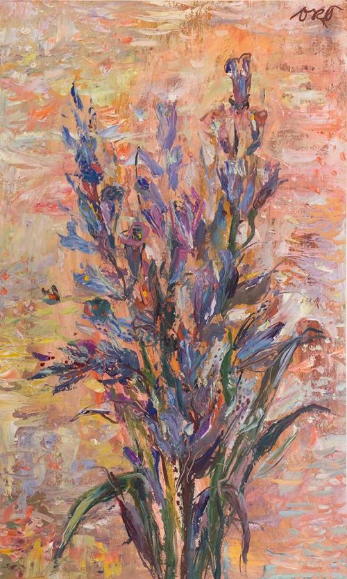 Otto Rudolf Schatz, Lilien und Gladiolen, um 1952, Öl auf Papier, 58 × 34 cm, Privatbesitz