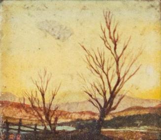 Otto Rudolf Schatz, Herbstlandschaft mit Baum und Gatter, 1943/44, Kaseintempera, Japanlack auf ...