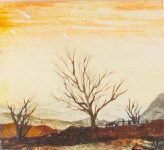 Otto Rudolf Schatz, Herbstlandschaft mit Baum und Gatter, 1943/44, Kaseintempera, Japanlack auf ...