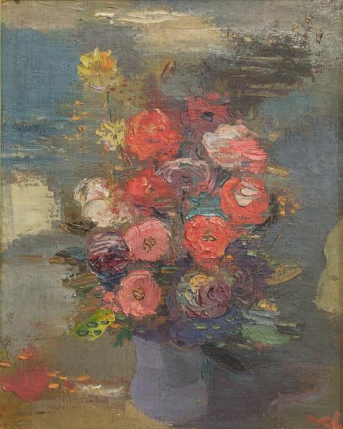 Otto Rudolf Schatz, Rosenstrauß, um 1947, Öl auf Leinwand, 50 × 40,5 cm, Privatbesitz