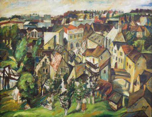 Otto Rudolf Schatz, Blick auf Mödling, 1924, Öl auf Malkarton, 88 × 112 cm, Kunsthandel Widder, ...