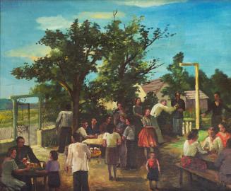 Otto Rudolf Schatz, Wirtschaftsgarten mit russischer Kegelbahn, 1942 / 1943, Öl auf Leinwand, 5 ...
