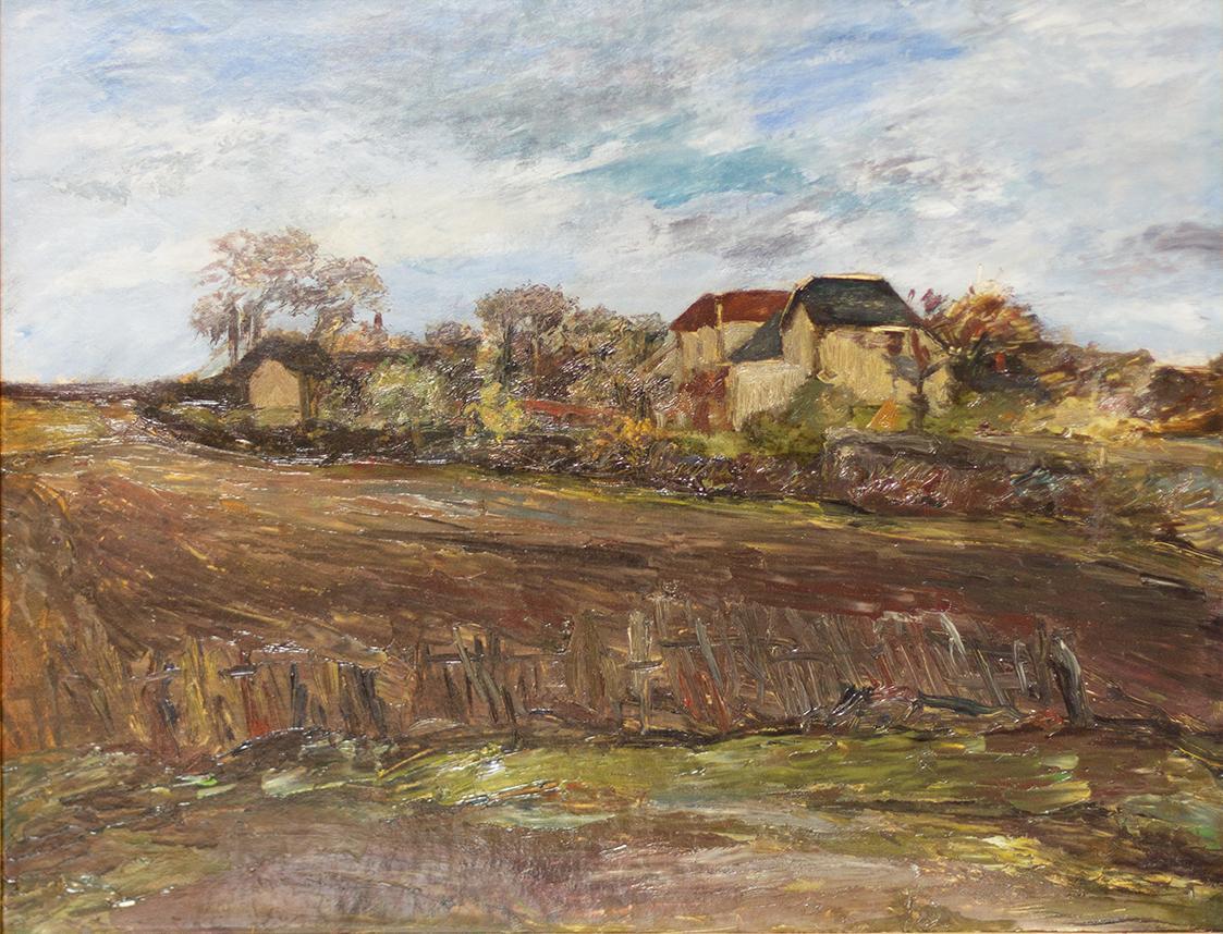 Otto Rudolf Schatz, Dorflandschaft, um 1919, Öl auf Leinwand, 39,7 × 50 cm, Privatbesitz