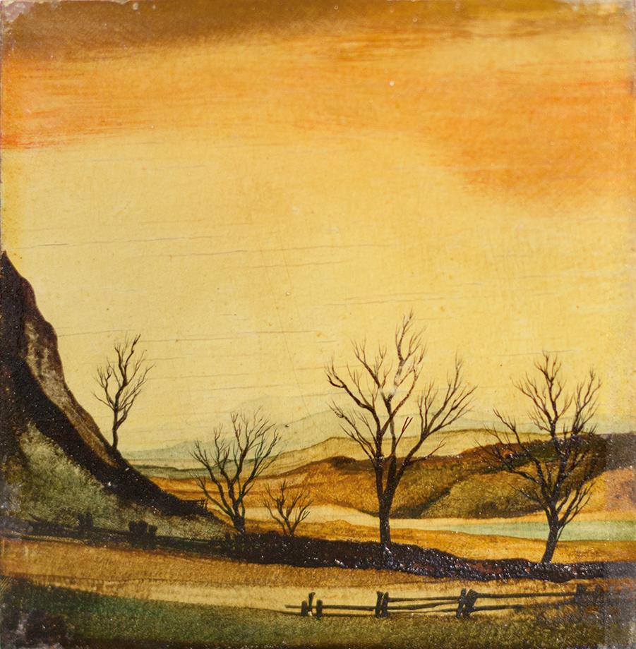 Otto Rudolf Schatz, Einsame Gegend am Abend, 1943/44, Aquarell/Kasein/Japanlack auf Holz, 13,5  ...