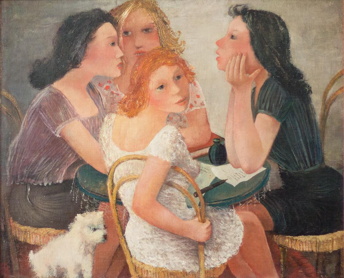 Otto Rudolf Schatz, Vier Mädchen beim Briefeschreiben, um 1947, Öl auf Leinwand, 65,5 × 80 cm,  ...