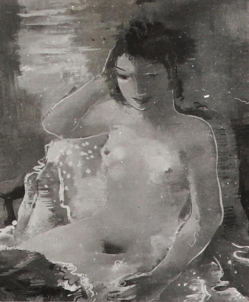 Otto Rudolf Schatz, Sitzender Akt im Lehnstuhl, um 1937, Tempera auf Papier, Unbekannter Besitz