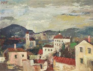 Otto Rudolf Schatz, Blick von Brunn auf Seekirchen am Wallersee, um 1948, Öl auf Holz, 72 × 92  ...