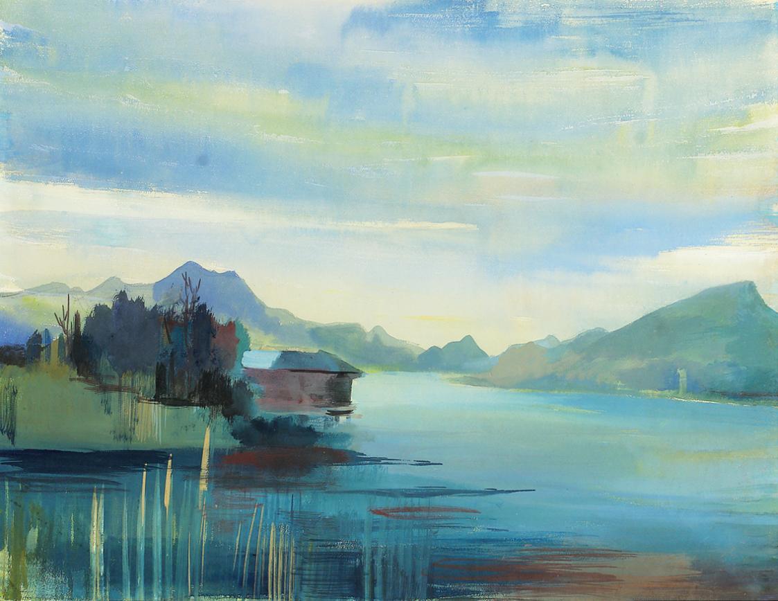 Otto Rudolf Schatz, Wolfgangsee, um 1934, Aquarell auf Papier, Privatbesitz Wien