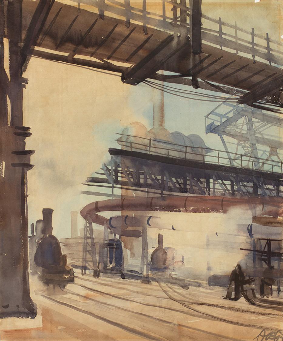 Otto Rudolf Schatz, Industrie II, um 1929, Aquarell auf Papier, 54,4 × 45 cm, Privatbesitz, Wie ...