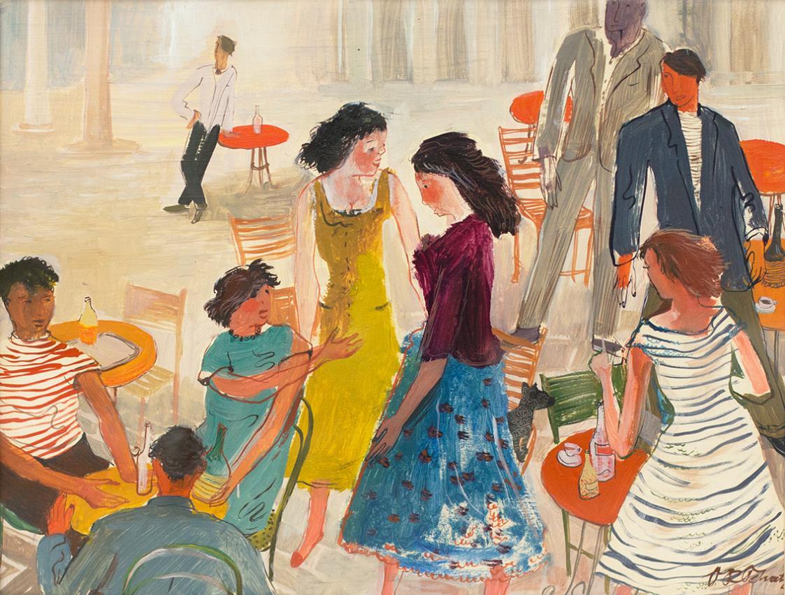 Otto Rudolf Schatz, Nächtliches Café, um 1938, Gouache, Deckweiß auf Papier, 35 × 46 cm, Privat ...