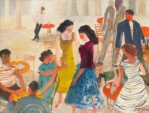 Otto Rudolf Schatz, Nächtliches Café, um 1938, Gouache, Deckweiß auf Papier, 35 × 46 cm, Privat ...
