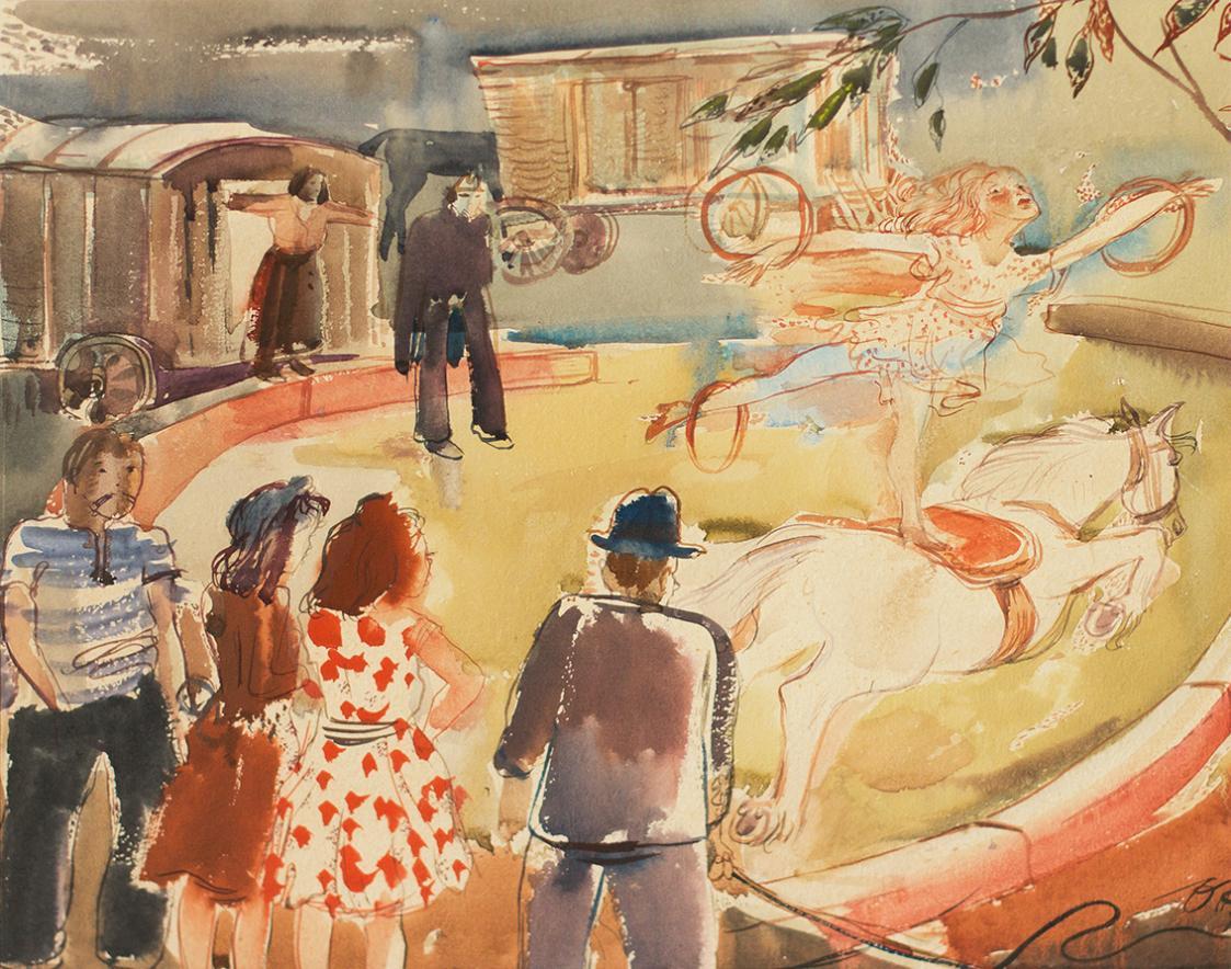 Otto Rudolf Schatz, Zirkusartisten, um 1941, Aquarell auf Papier, 35,5 × 41 cm, Privatbesitz Wi ...