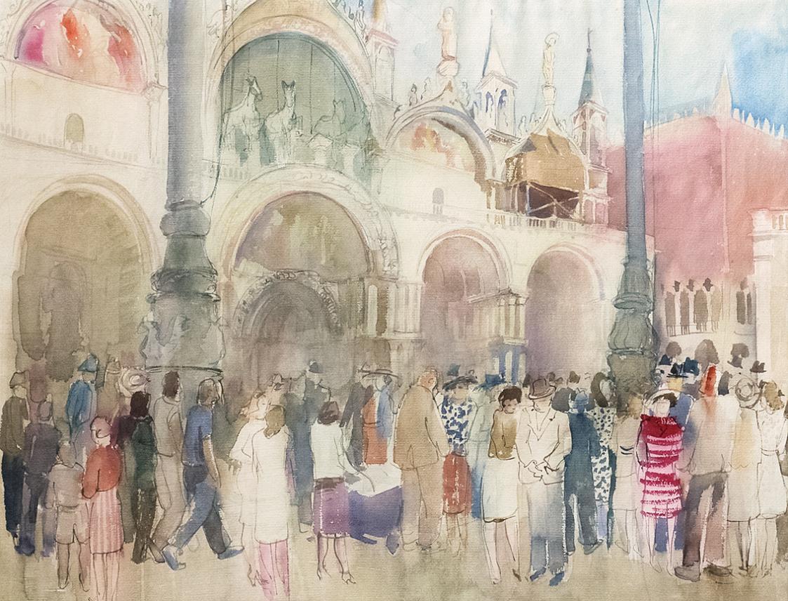 Otto Rudolf Schatz, Markusplatz in Venedig, um 1938, Aquarell auf Papier, 43 × 52 cm, Privatbes ...