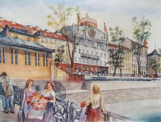 Otto Rudolf Schatz, Blick von der Pilgrambrücke auf das Vorwärts - Haus, um 1948, Aquarell auf  ...