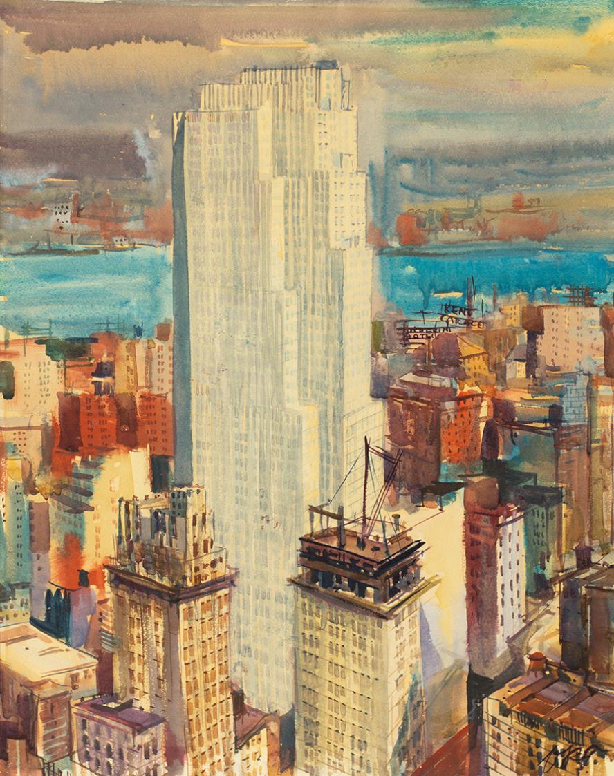 Otto Rudolf Schatz, New York, Rockefeller Center, 1936/1937, Gouache auf Papier, 62,5 × 47 cm,  ...