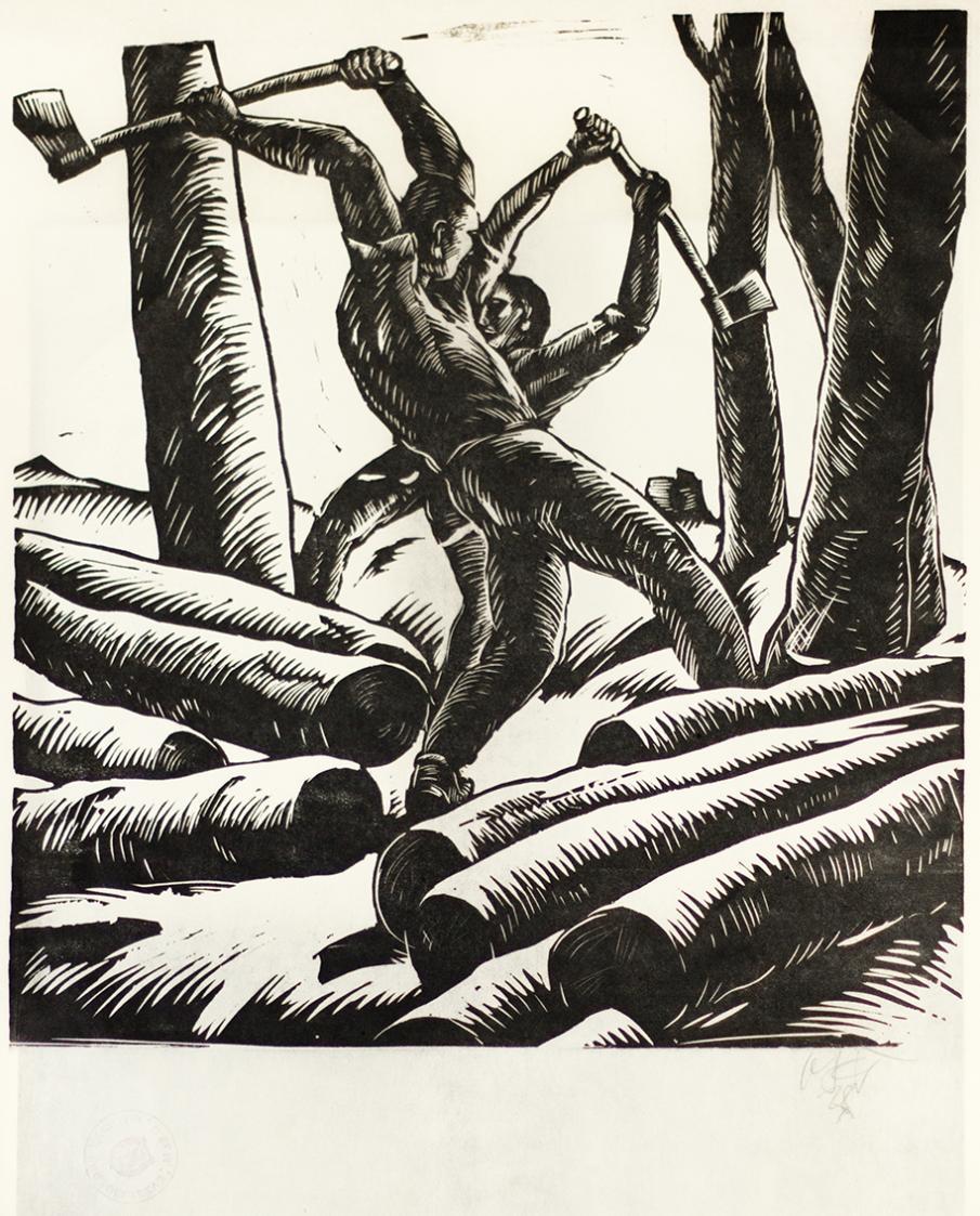 Otto Rudolf Schatz, Wir sind die Kraft, 1928, Holzschnitt, Blattmaße: 65 × 46,2 cm, Privatbesit ...