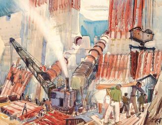 Otto Rudolf Schatz, Bau der Staumauer in Kaprun, 1950, Aquarell auf Papier, Unbekannter Besitz