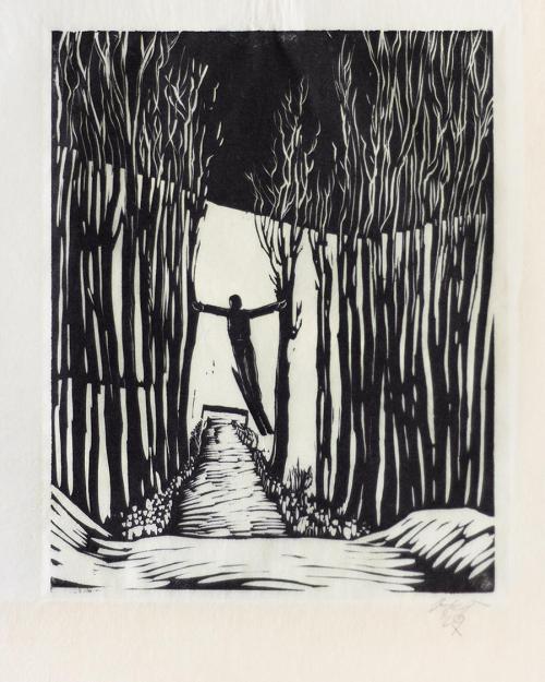 Otto Rudolf Schatz, Skispringer, 1929, Holzschnitt, Blattmaße: 44,5 × 30,5 cm, Privatbesitz