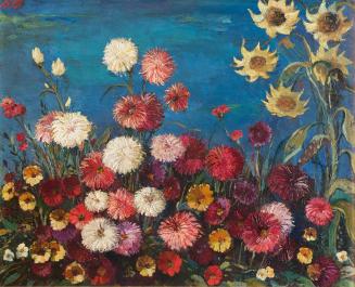 Otto Rudolf Schatz, Wilder Garten mit Dahlien und Sonnenblumen, um 1955, Öl auf Leinwand, 65,2  ...