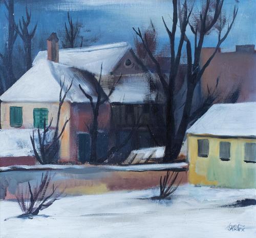 Otto Rudolf Schatz, Dorf im Winter, um 1940, Öl auf Karton, Privatbesitz