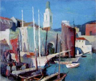 Otto Rudolf Schatz, Adria Hafen, um 1935, Öl auf Leinwand, 50 × 60 cm, Privatbesitz