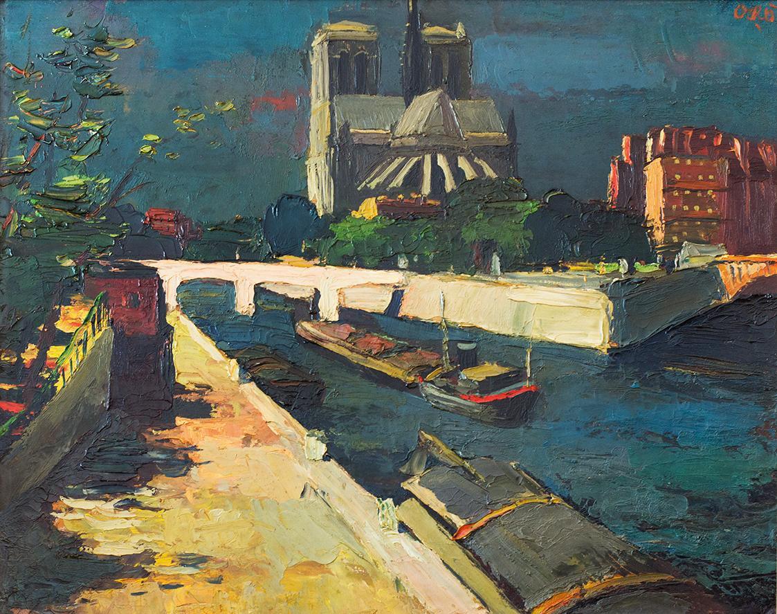 Otto Rudolf Schatz, Paris, Notre Dame, 1938, Öl auf Spanplatte, 43 × 55 cm, Privatbesitz