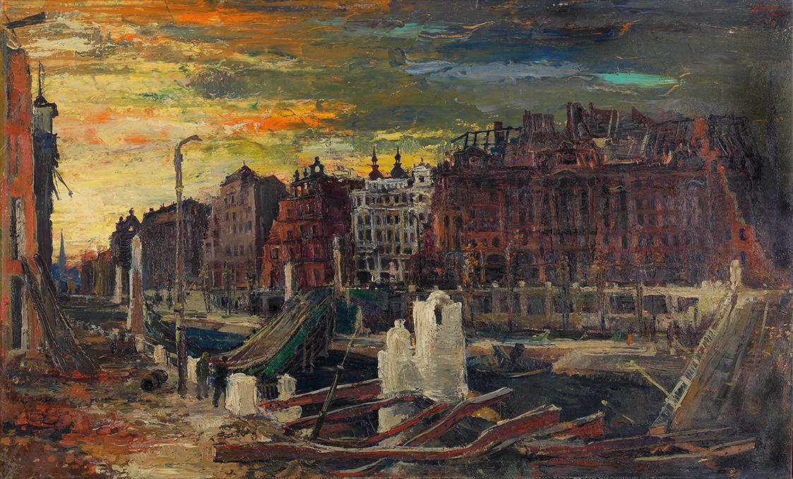 Otto Rudolf Schatz, Zerstörter Kai, 1945, Öl auf Hartfaserplatte, 51 × 83 cm, Wien Museum, Inv. ...