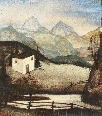 Otto Rudolf Schatz, Landschaft mit Haus, um 1937, Kaseintempera, Japanlack auf Holz, 11,5 × 10, ...