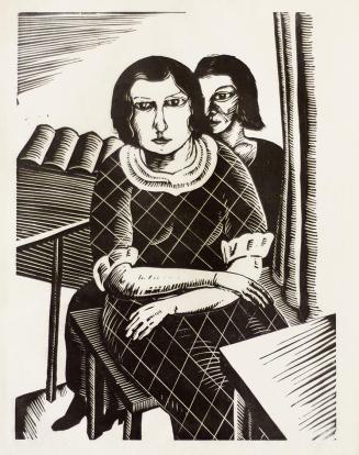 Otto Rudolf Schatz, Zwei Frauen auf dem Balkon, 1927, Holzschnitt, Blattmaße: 44,6 × 31,3 cm, P ...