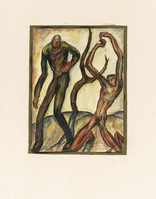 Otto Rudolf Schatz, Bewegte Figuren in einer Landschaft, 1920, Aquarell auf Papier, 16 × 12 cm, ...