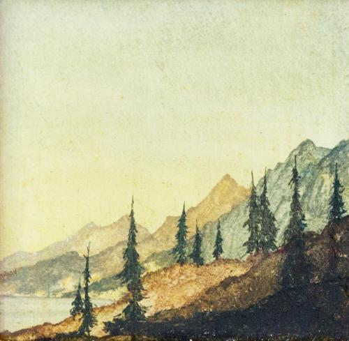 Otto Rudolf Schatz, Gebirgslandschaft mit Tannen, 1943/44, Öltempera, Kasein, Japanlack, Privat ...