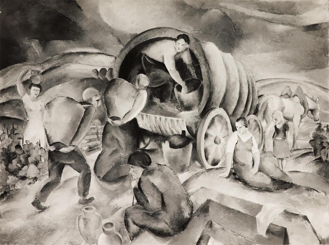 Otto Rudolf Schatz, Weinlese bei Brünn, um 1938, Öl, 15 × 20 cm, Unbekannter Besitz