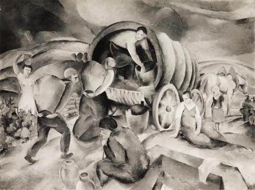 Otto Rudolf Schatz, Weinlese bei Brünn, um 1938, Öl, 15 × 20 cm, Unbekannter Besitz