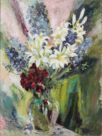 Otto Rudolf Schatz, Lilien und Rosen, um 1956, Öl auf Holz, 79,8 × 60 cm, Privatbesitz