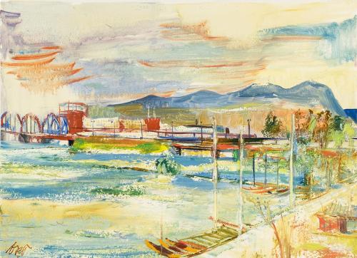 Otto Rudolf Schatz, Alte Donau, 1955, Öltempera auf Papier, 38,8 × 35,5 cm, Wien Museum MUSA, I ...