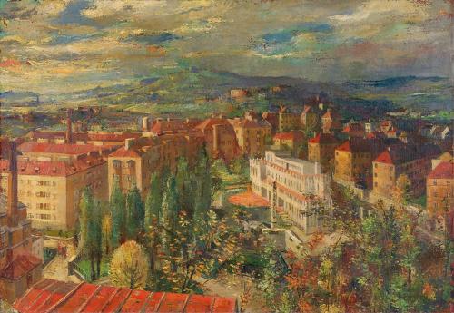 Otto Rudolf Schatz, Sandleiten im 16. Wiener Gemeindebezirk, 1948 / 1949, Öl auf Leinwand, 89 × ...