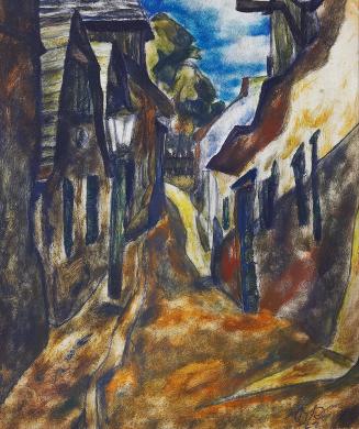 Otto Rudolf Schatz, Kellergasse, 1922, Öltempera, Bleistift auf Karton, Sammlung Richard Grubma ...