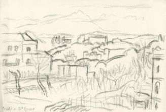 Alfred Wickenburg, Stadtansicht mit dem Berg Epomeo im Hintergrund, 1920/1923, Graphit auf Papi ...