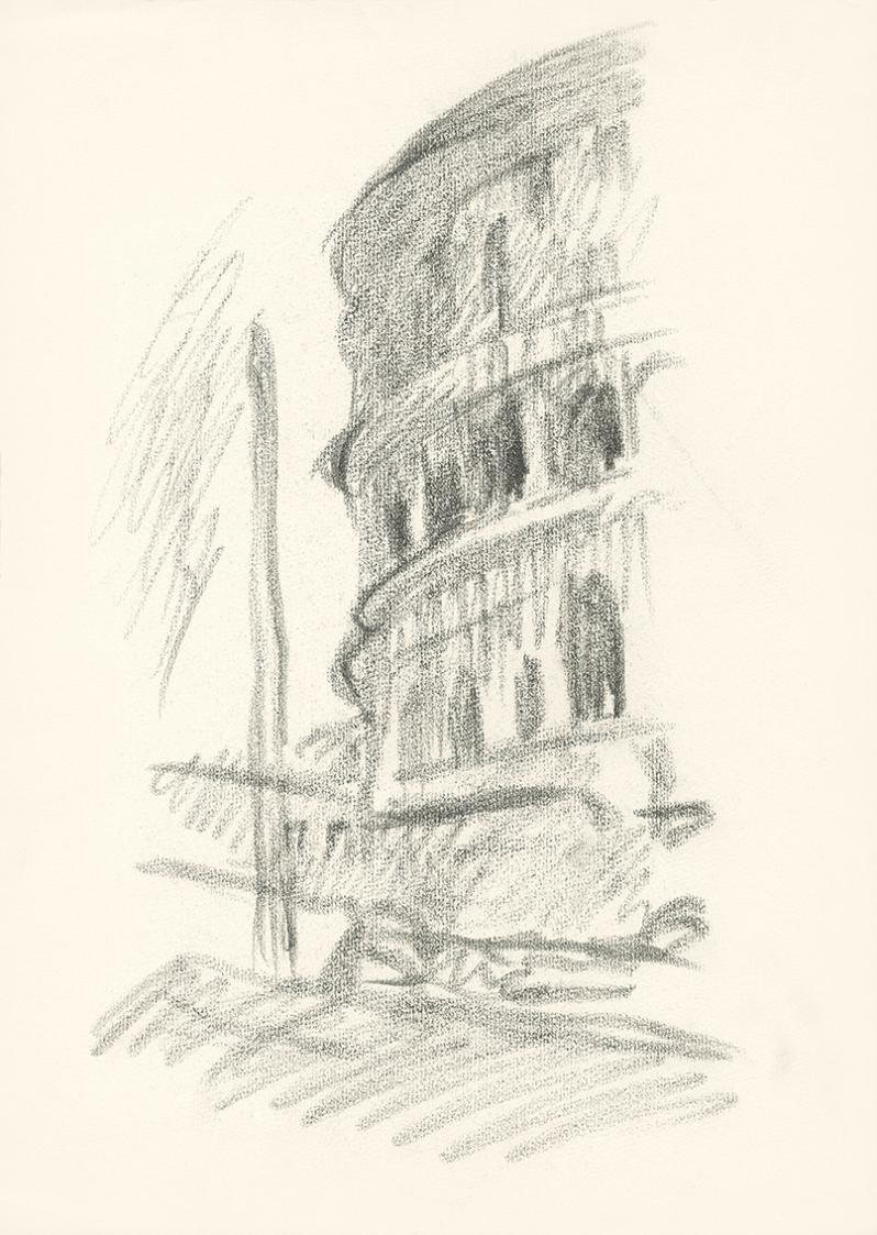 Alfred Wickenburg, Detail eines Amphiteaters, 1920/1923, Graphit auf Papier, Blattmaße: 34,4 ×  ...