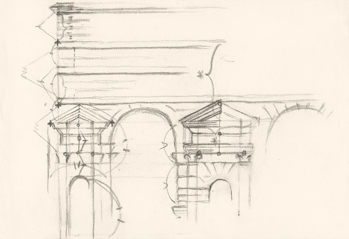 Alfred Wickenburg, Architekturstudie, 1920/1923, Graphit auf Papier, Blattmaße: 24,1 × 34,9 cm, ...
