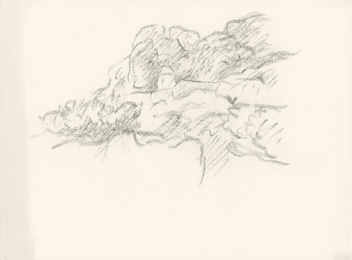 Alfred Wickenburg, Gebäude auf einem bewaldeten Berg, 1920/1923, Graphit auf Papier, Blattmaße: ...