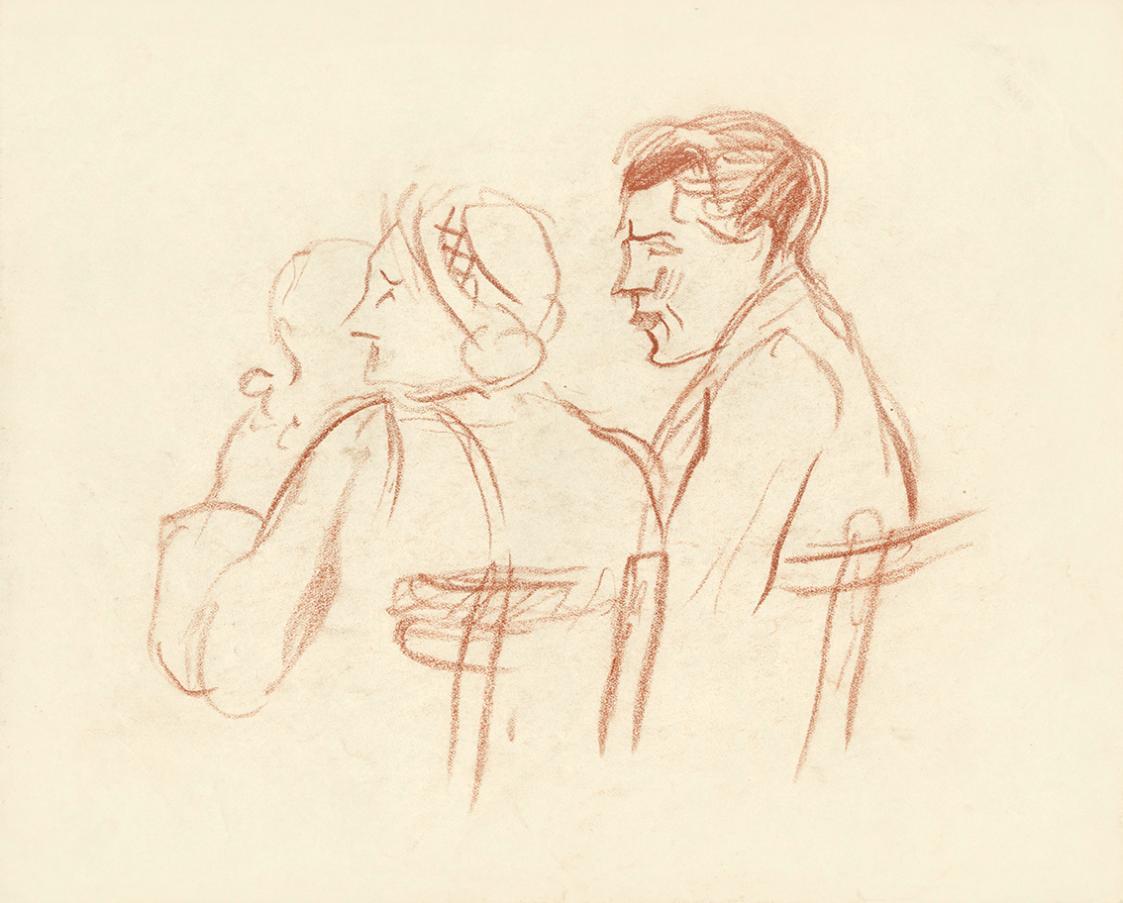 Alfred Wickenburg, Mann und Frau, 1930/1935, Rötel auf Papier, Blattmaße: 23,4 × 29,6 cm, Priva ...