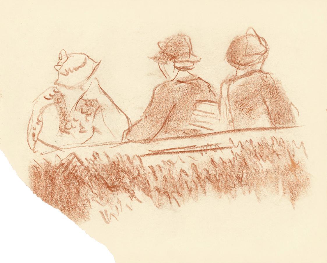 Alfred Wickenburg, Drei Personen in Rückenansicht, 1930/1935, Rötel auf Papier, Blattmaße: 23,9 ...