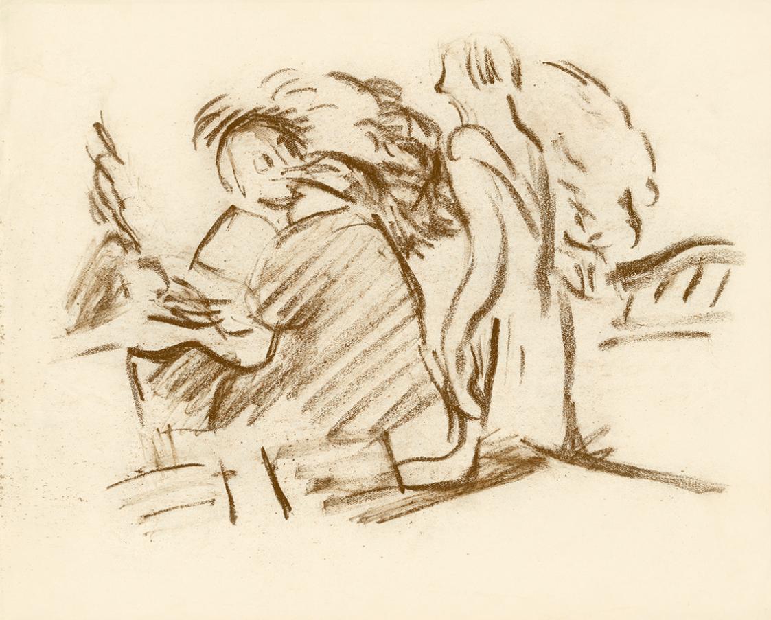Alfred Wickenburg, Figurenszene, 1930/1935, Braune Kreide auf Papier, Blattmaße: 23,8 × 29,6 cm ...